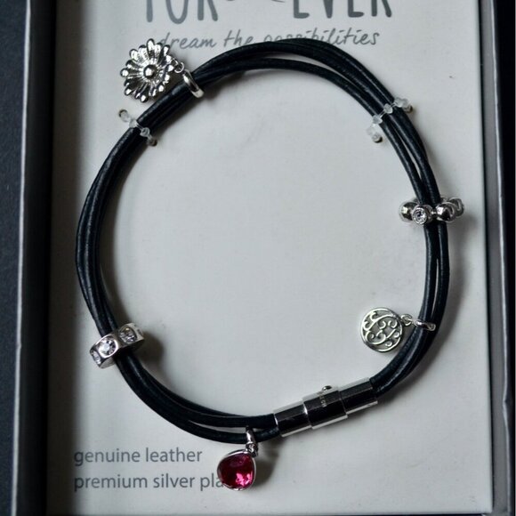 For Ever Genuine Leather Silver Plate Heart Wrap Bracelet New - Picture 4 of 4